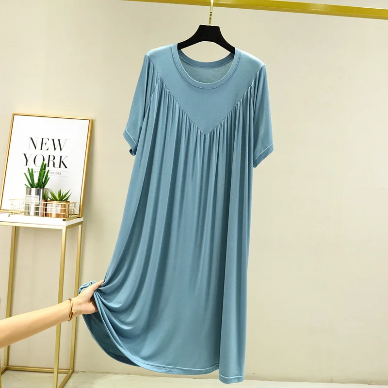 

Modal Short Sleeve Sleepwear Women Nightdress Summer Home Wear Dress New Plus Size Nightwear Solid Colour Round Neck Night Dress