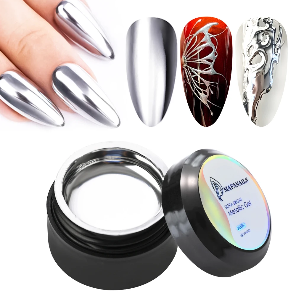 5g/Glas Silber Metall Malerei Nagel Gel 3d super helle Spiegel Chrom Gel politur glänzend Zeichnung Blume/Linie Malerei UV Gel Nägel *