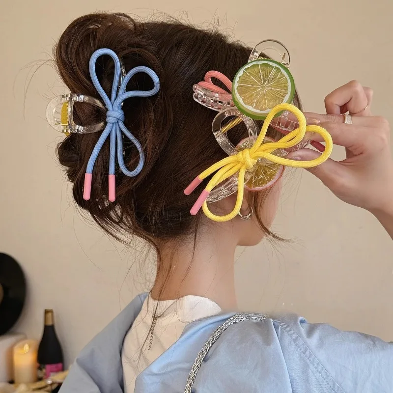 Haarklammer für Frauen Zitronengelbe Haarspangen Niedliche Schleife für den Hinterkopf Boho Haaraccessoires Süßer Minimalistischer Sommerstil – Detail 1