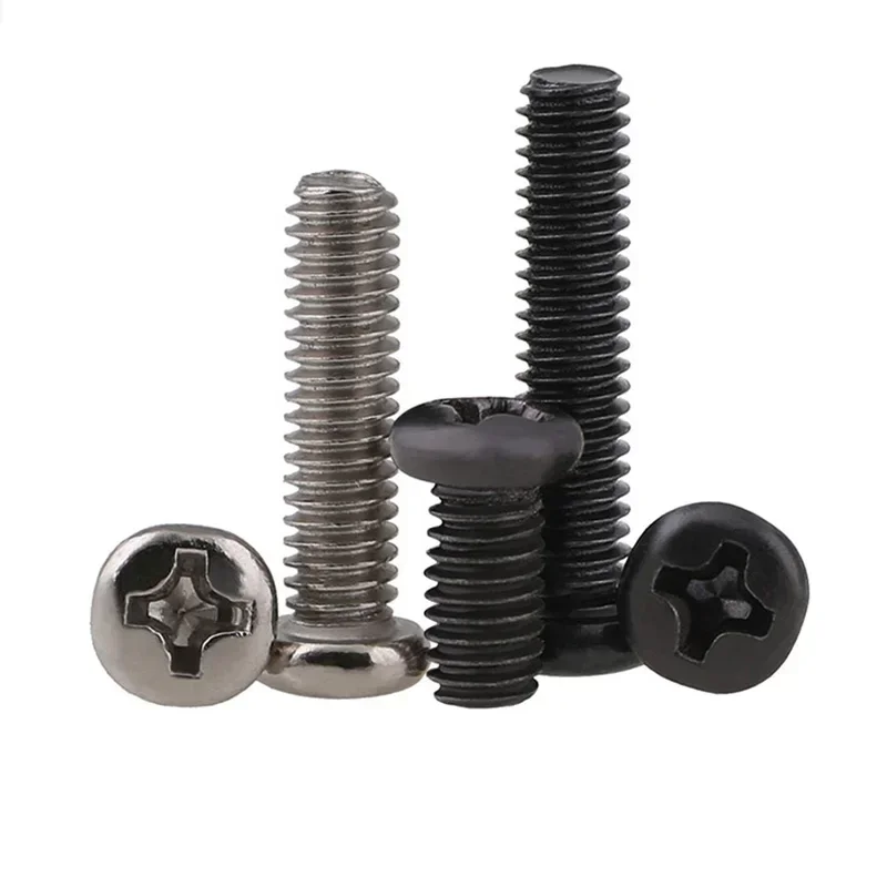 304 Stainless Steel Cross Round Phillips Pan Head Screw Bolt M1 M1.2 M1.4 M1.6 M2 M2.5 M3 M3.5 M4 M5 M6 M8 Gb818 A2