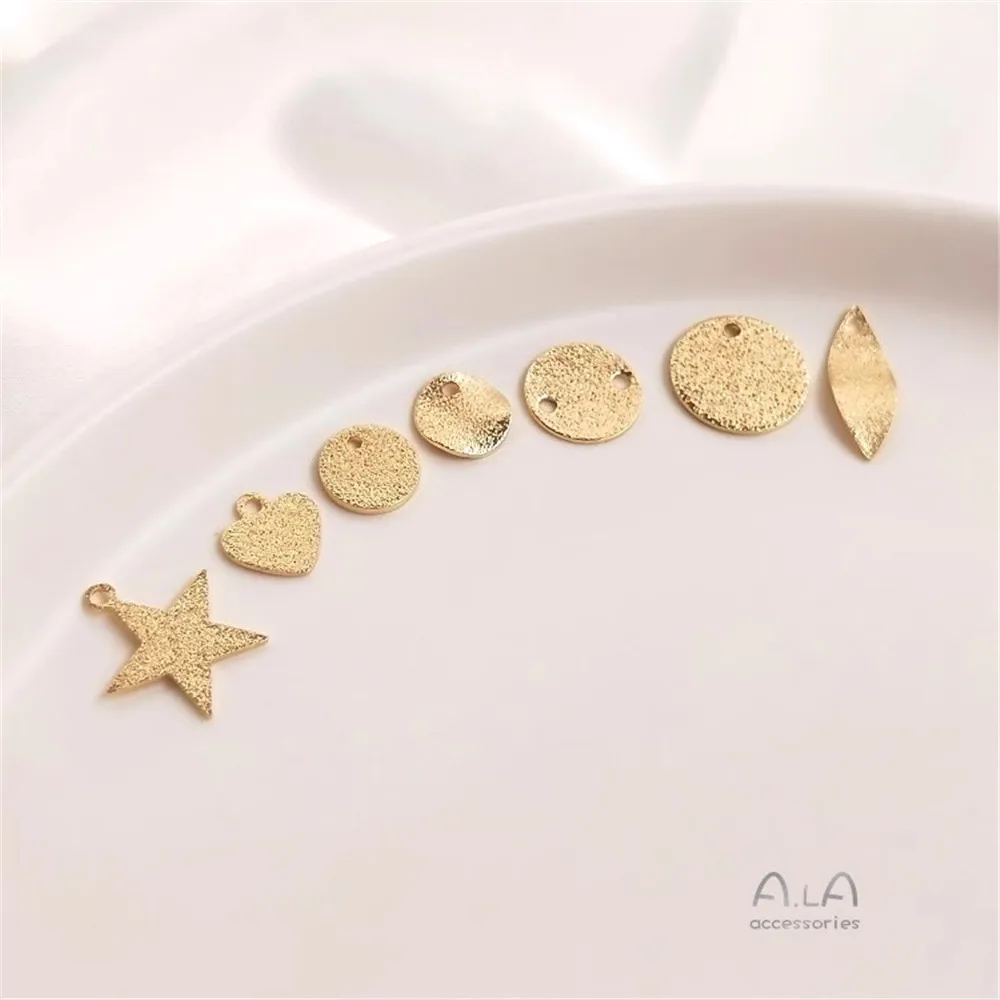 

Flash Sand Accessories 14K Gold Sand Surface Hanging Hole Round Piece Star Love Leaf Ear Pendant Earrings Accessories