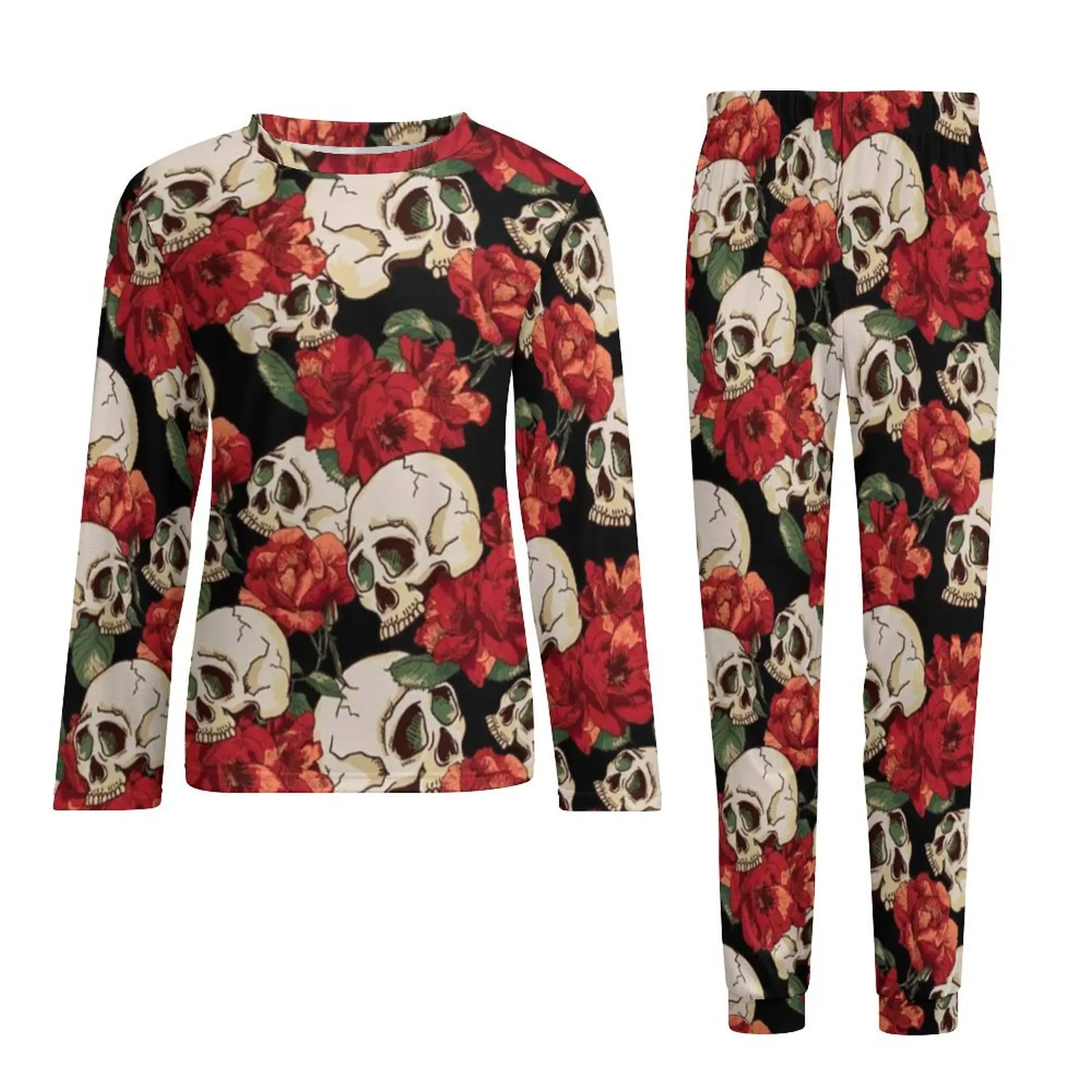 Halloween Day Of The Dead Pajamas Long Sleeve Skull Flowers Two Piece Bedroom Pajama Sets Autumn Men Design Elegant Nightwear