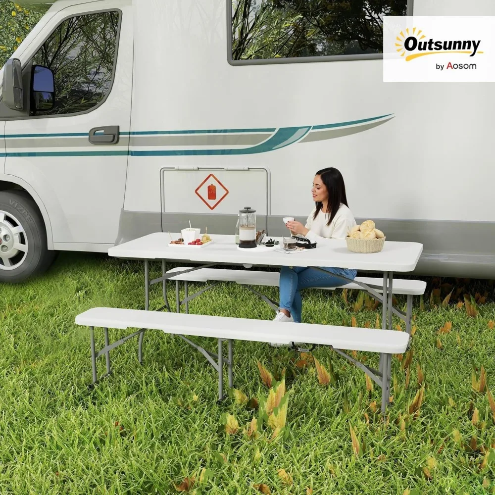 طقم طاولة نزهة ومقعد محمول، أثاث خارجي قابل للطي مع مقابض حمل، 6 أقدام، مناسب للتخييم والاستخدام الداخلي