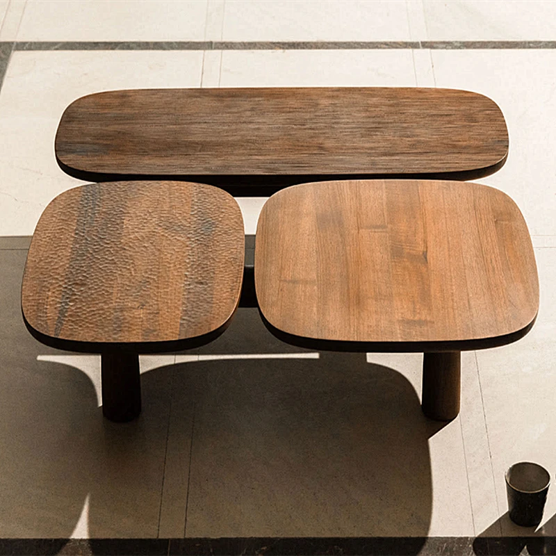 

Модульный журнальный столик из массива дерева с текстурой натурального дерева в стиле ваби-саби, 3 предмета, для гостиной, квартиры, отеля – прочная домашняя мебель