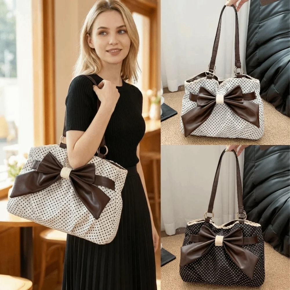 Trendy Vintage Women's Bow Handbag Y2k Casual Chic Lady Shoulder Bags All Match Aesthetic Dot Ins Underarm Bag Streetwear
