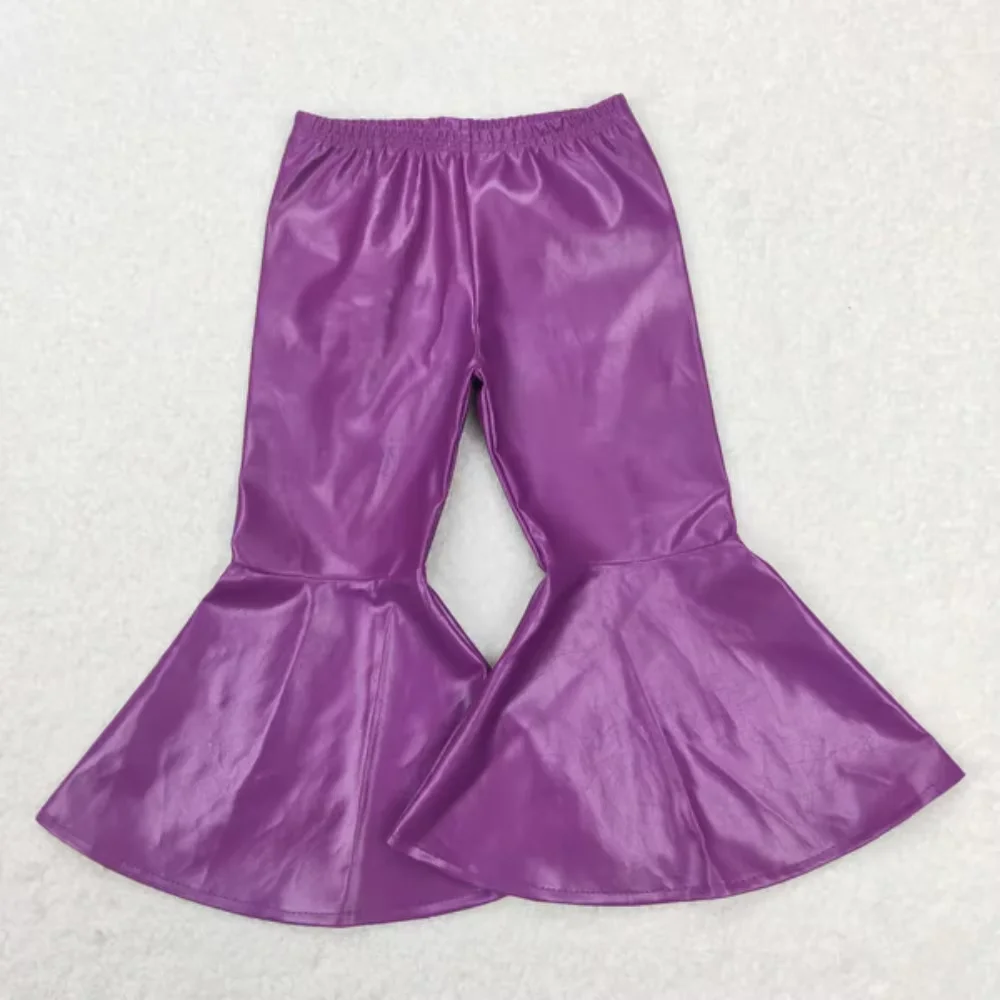 Black Premium Leather Bell Bottom Pants for Baby Girls High Quality Toddler Fashion Pants Stylish Kids Flared Trousers