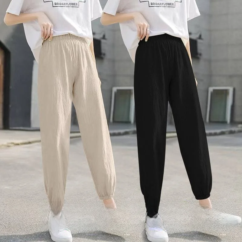 Women's Loose Cuffed Harem Sports Pants Cotton Linen Summer New Style Slimming Lantern Casual Pants High Waist Nine Points