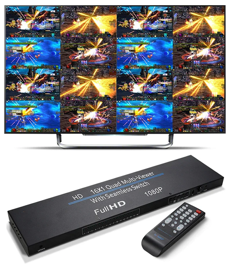 

1080P 16x1 HDMI Multiviewer 8 10 16 Screen Segmentation Seamless Switch Multi Screen Splitter 4x1 Quad Multiviewer Game PC To TV