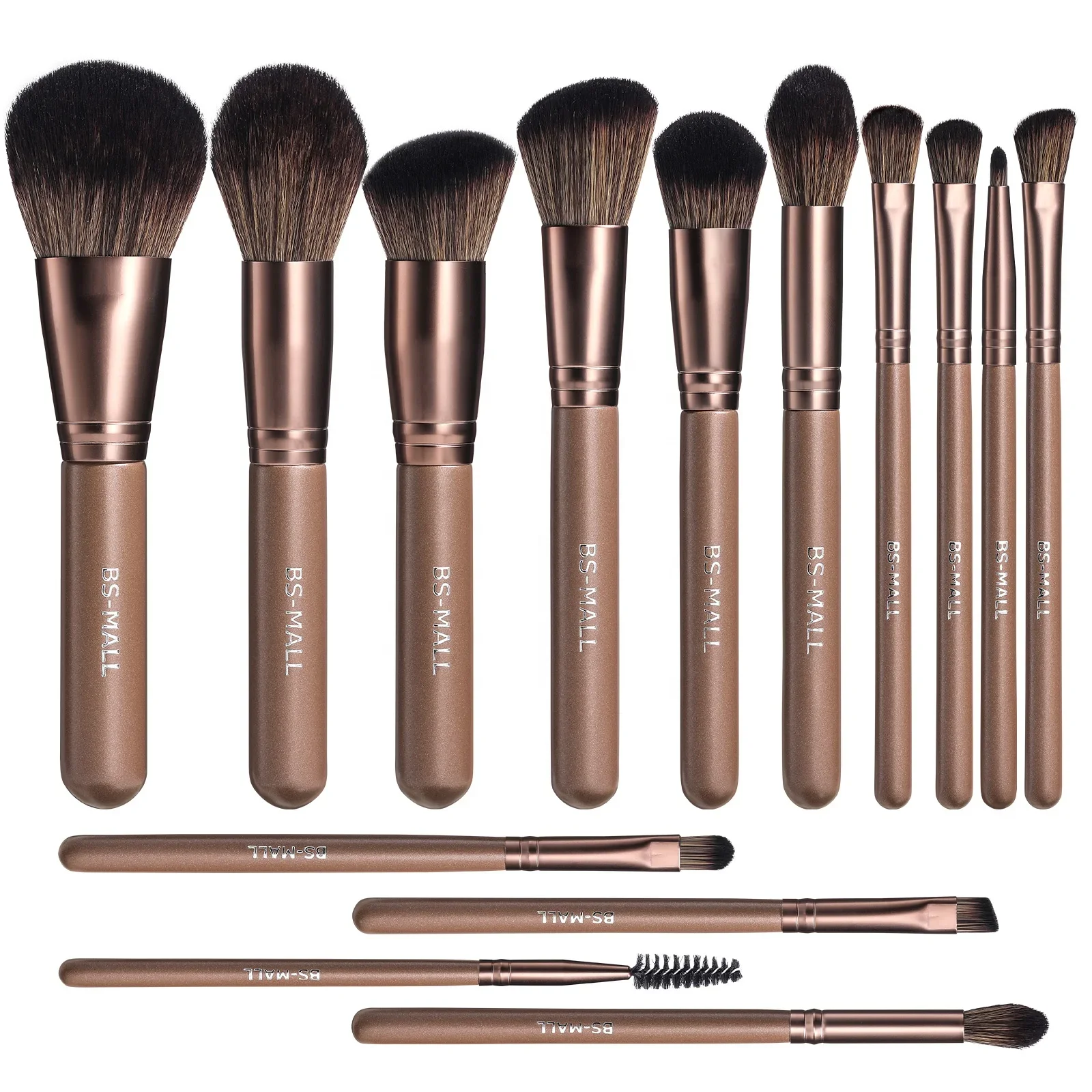 # Hot Sales BS-MALL 14PCS Brown Wood Handle Makeup Brushes Customized Personal Private Label Quality Synthetic Make Up Brushes