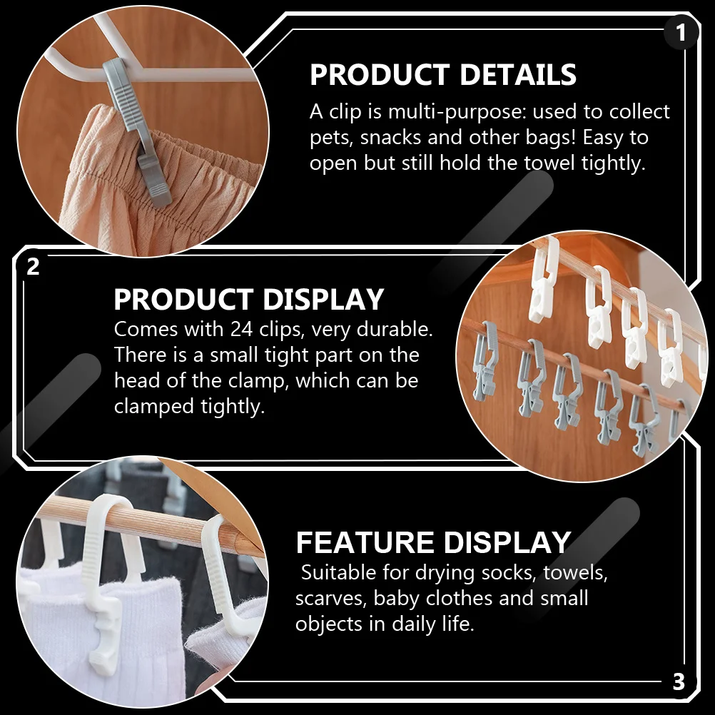 

24pcs Mini Clothes Clips Plastic Laundry Hangers For Towels Socks Scarves Drying Beach Outdoor Use Clever Hanging Hooks