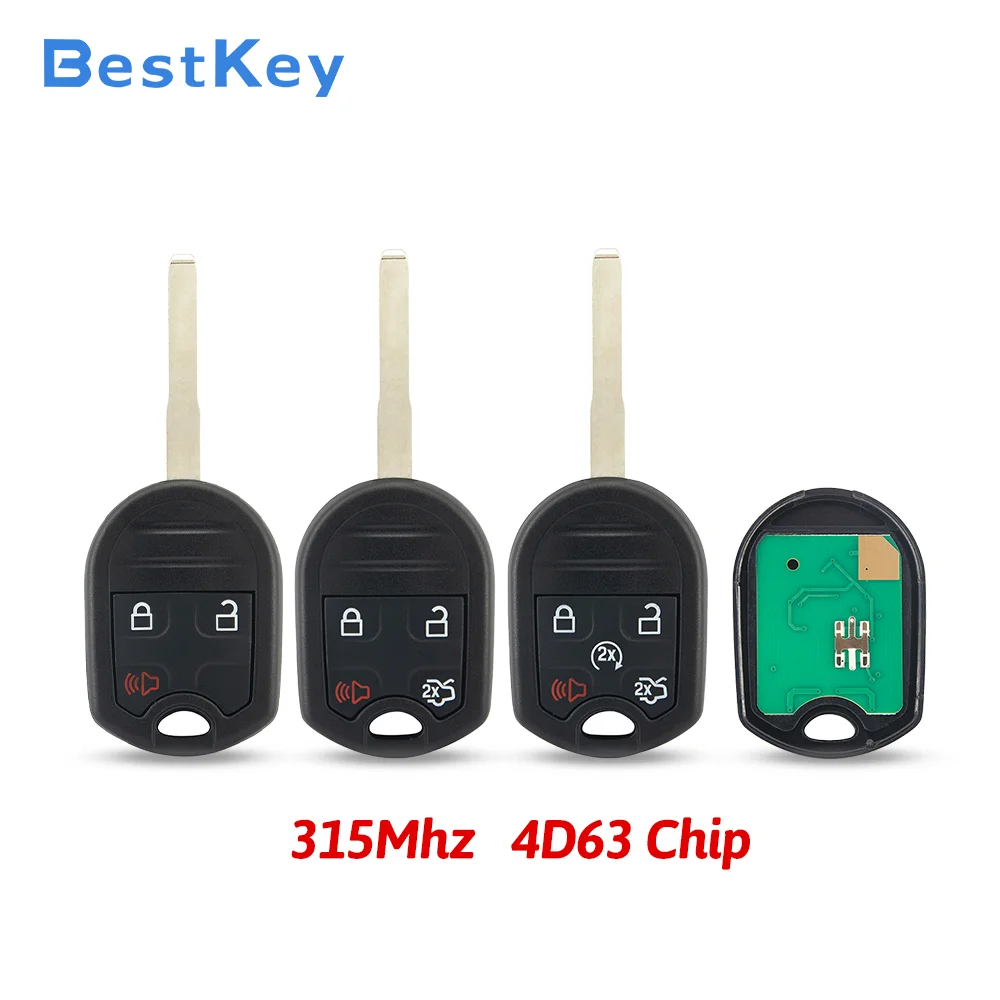 Best Key | Remote Head Key For Ford Escape Fiesta Focus C-Max Transit Connect 2012-2019, 315MHz, HU101 Blade, Built-in 4D63 Chip