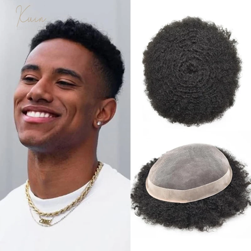 6mm Afro Kinky Curly Weave Unit Toupee For Men 100% Human Hair Natural Color Mono NPU Bace Men Capillary Prosthesis Wig