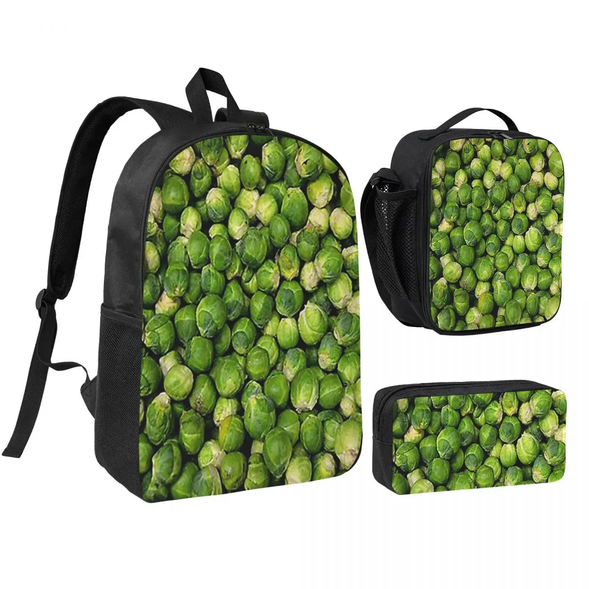 

Brussels Sprouts Novelty Backpack Boys Girls BookBag School Bag Shoulder Bags 3ps Insulated Lunch Bag Pencil Case
