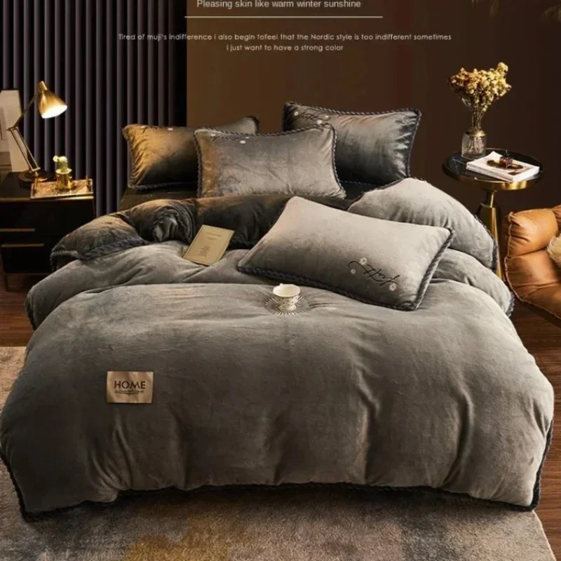 Juste de couette épaisse en velours magique d'hiver, housse de couette de neige, housses de lit doubles pour lits jumeaux, reine et roi, garde au chaud