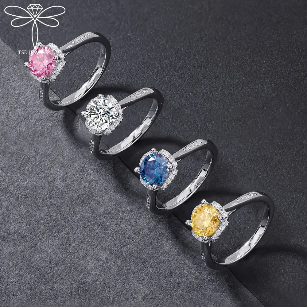 

100% твердое обручальное кольцо из стерлингового серебра 925 пробы, 1 карат, цвет D, VVS1, круглое кольцо с муассанитом и бриллиантом, кольцо вечности, женские ювелирные изделия