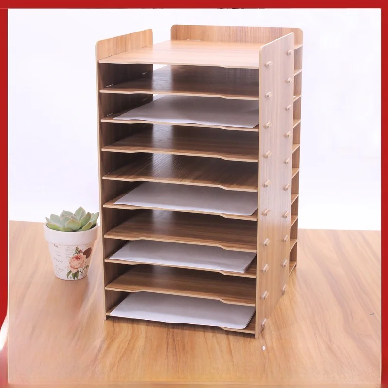 

Wooden Desktop Storage Box Office Bookelf Creative Magazine Book A4 File Folder Material Organizer Storage Ra