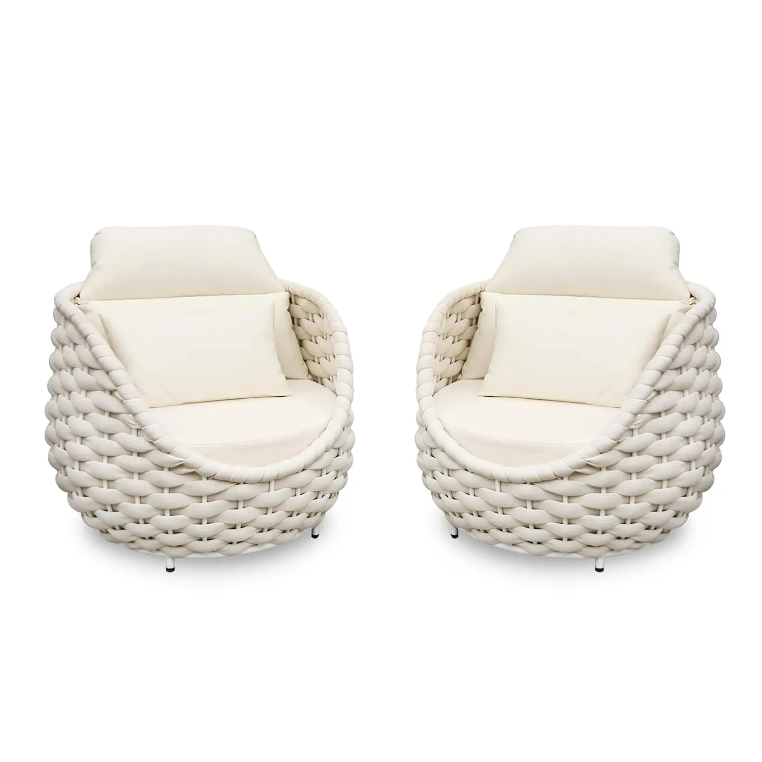 

Комплект из 2 алюминиевых кресел с мягким сиденьем и веревочным плетением для улицы, патио, веранды, террасы, балкона, двора, сада, отеля, нагрузка до 400 фунтов, на заказ