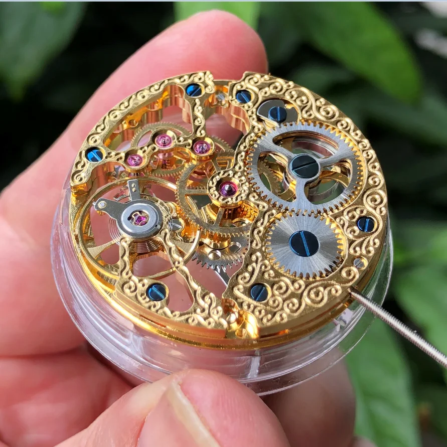 Genuine Mechanical St3600 Golden Manual Skeleton Hand Winding 6497 Hollow Out Carved Flowers Movement For Men's Watch Part