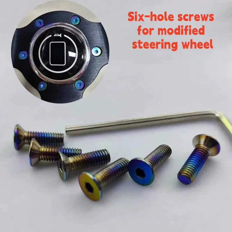 

6-piece Car Steering Wheel Bolt Screw Kit M5 Steering Wheel Bolts Screw Kit Flat Head/Dome with Allen Wrench