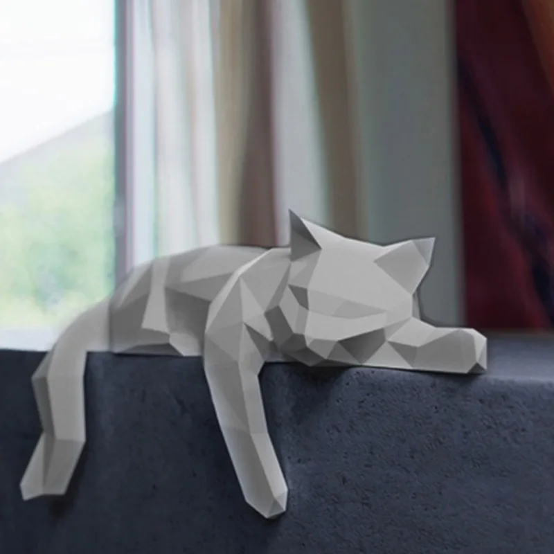 Lazy Cat Animal Paper Model Decoration DIY Handmade Exquisite Geometric Folding 3D Stereoscopic Desktop Decoration