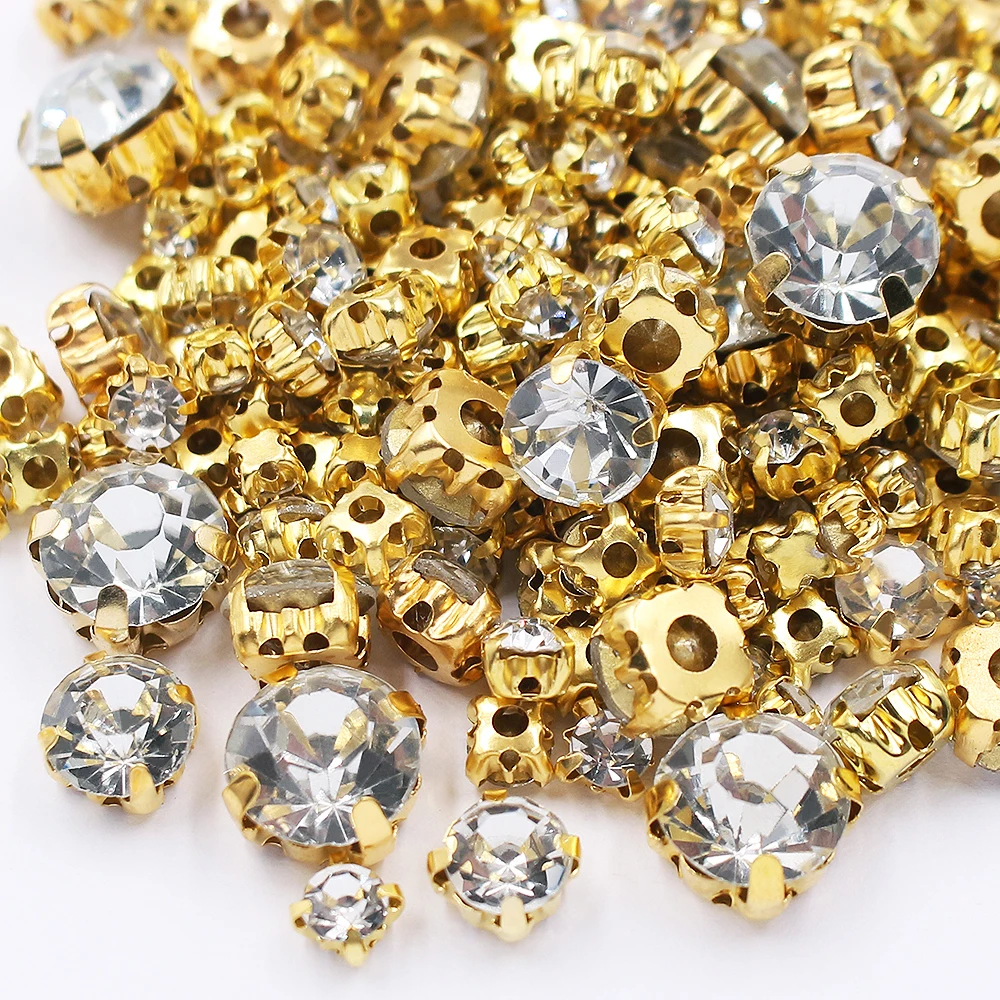 50pcs-500pcs Glass Sew On Rhinestones Gold Claw Shiny Crystal Strass Trim Fabric Stones Beads Sewing Accessories Rhinestones