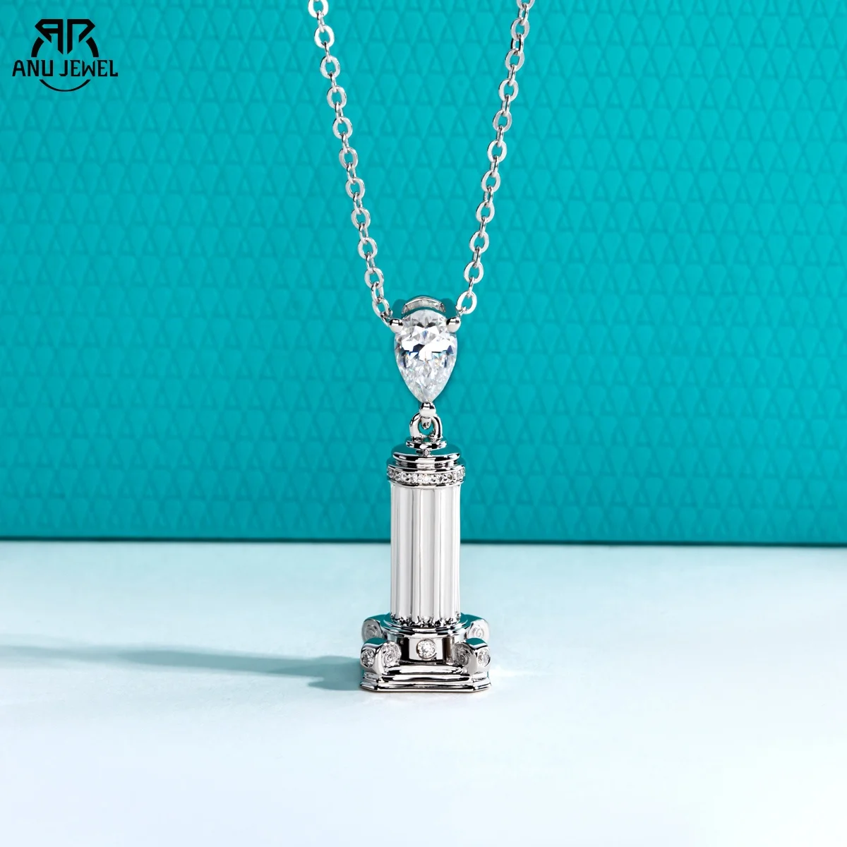 

AnuJewel 1ct Pear Moissanite Roman Column Retro Pendant Necklace 925 Sterling Silver 18k Gold Plated Necklace Women Jewelry
