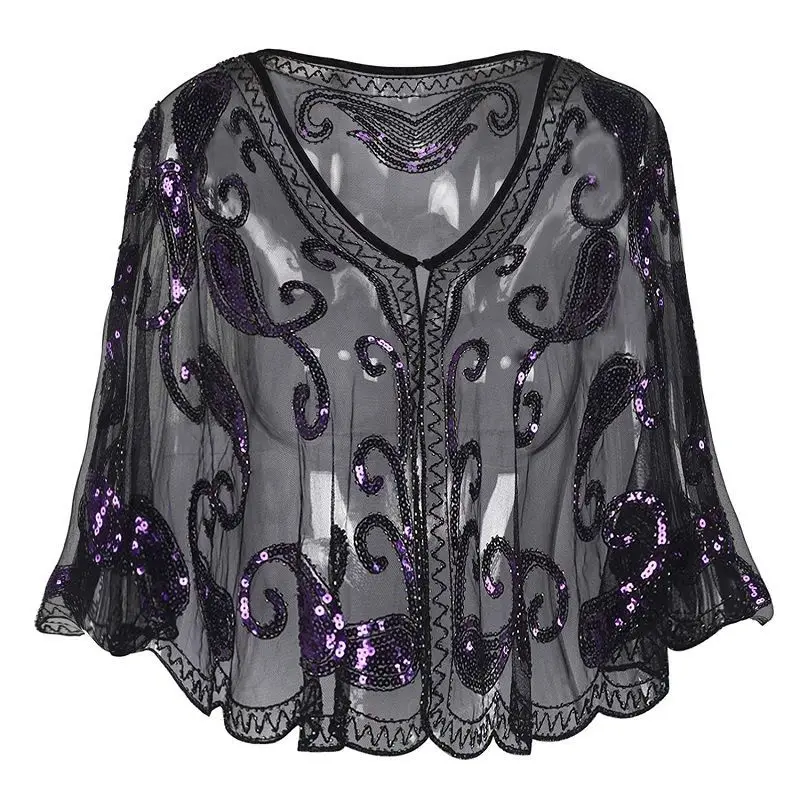 Elegant Beading Sequined Lace Hollow Out Batwing Sleeve Blouse Women\'s Clothing 2023 Summer New Casual Tops Office Lady Shirt