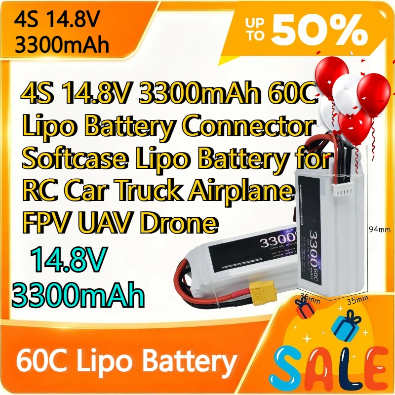 4S 14.8V 3300mAh 60C Lipo Battery Connector Softcase Lipo Battery for RC Car Truck Airplane FPV UAV Drone