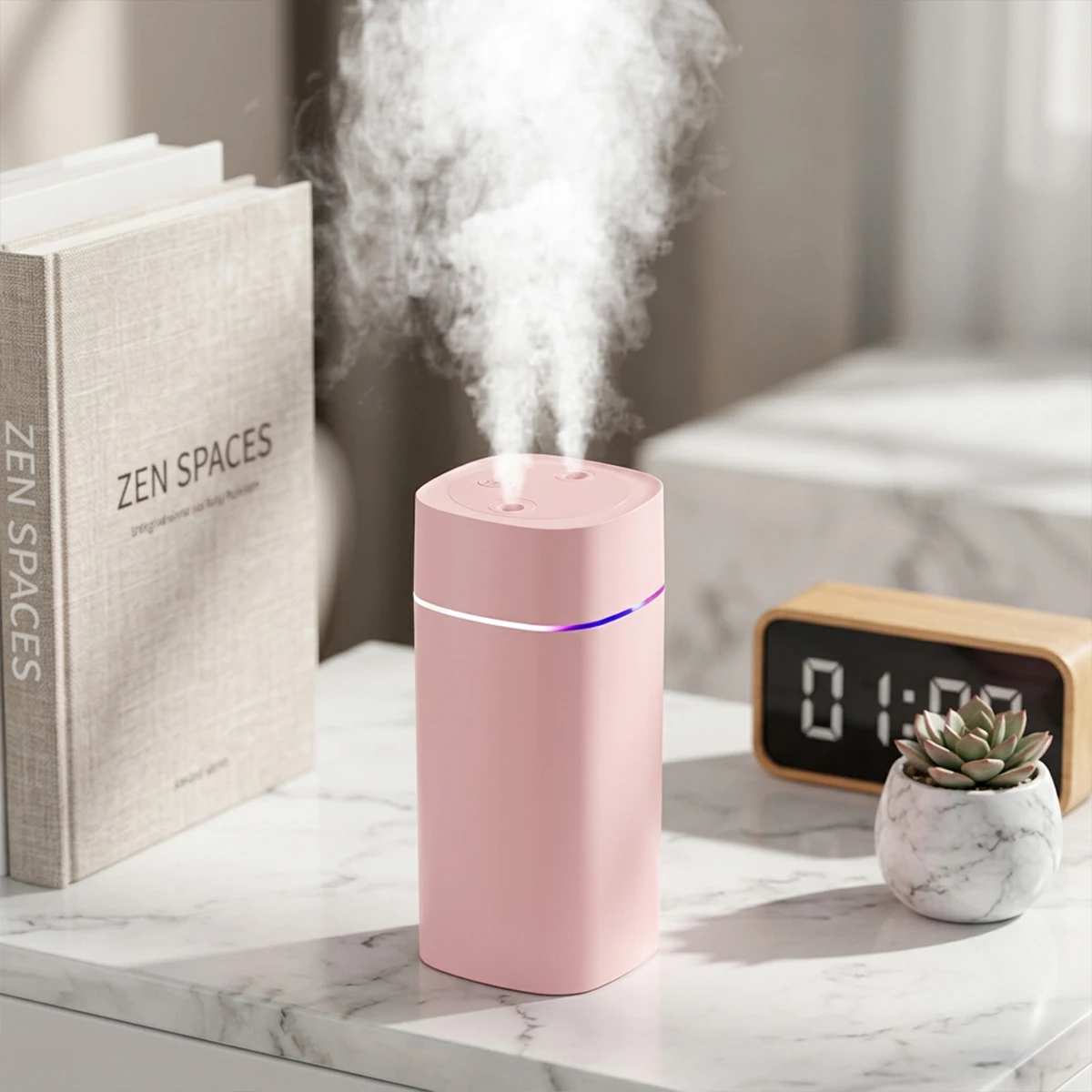 USB Rechargeable Dual-Nozzle Humidifier 600ml/H Super Mist Ultra Quiet Moisturizing Device for Home Car Mute Air Humidifier