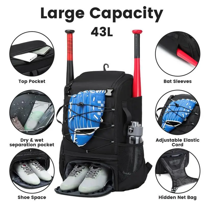 Large Capacity Baseball Softball Bag Hold Helmet 2 Tees Ball Bats Batting Glove Gear Outdoor Camping Bag Sport Organizer view 3