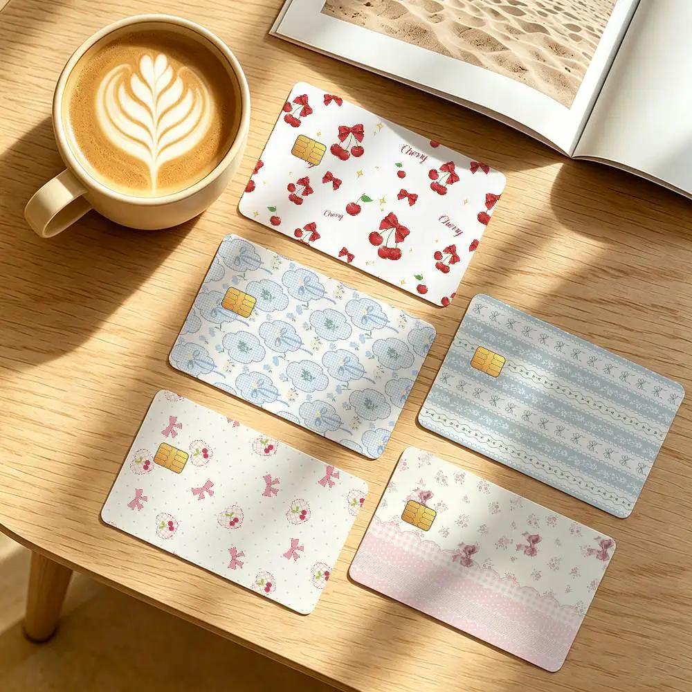 Girly Heart Cherry Bow Love Credit Card Public Transportation Cards Protective Sticker Waterproof Card Face Decoration 4PCS
