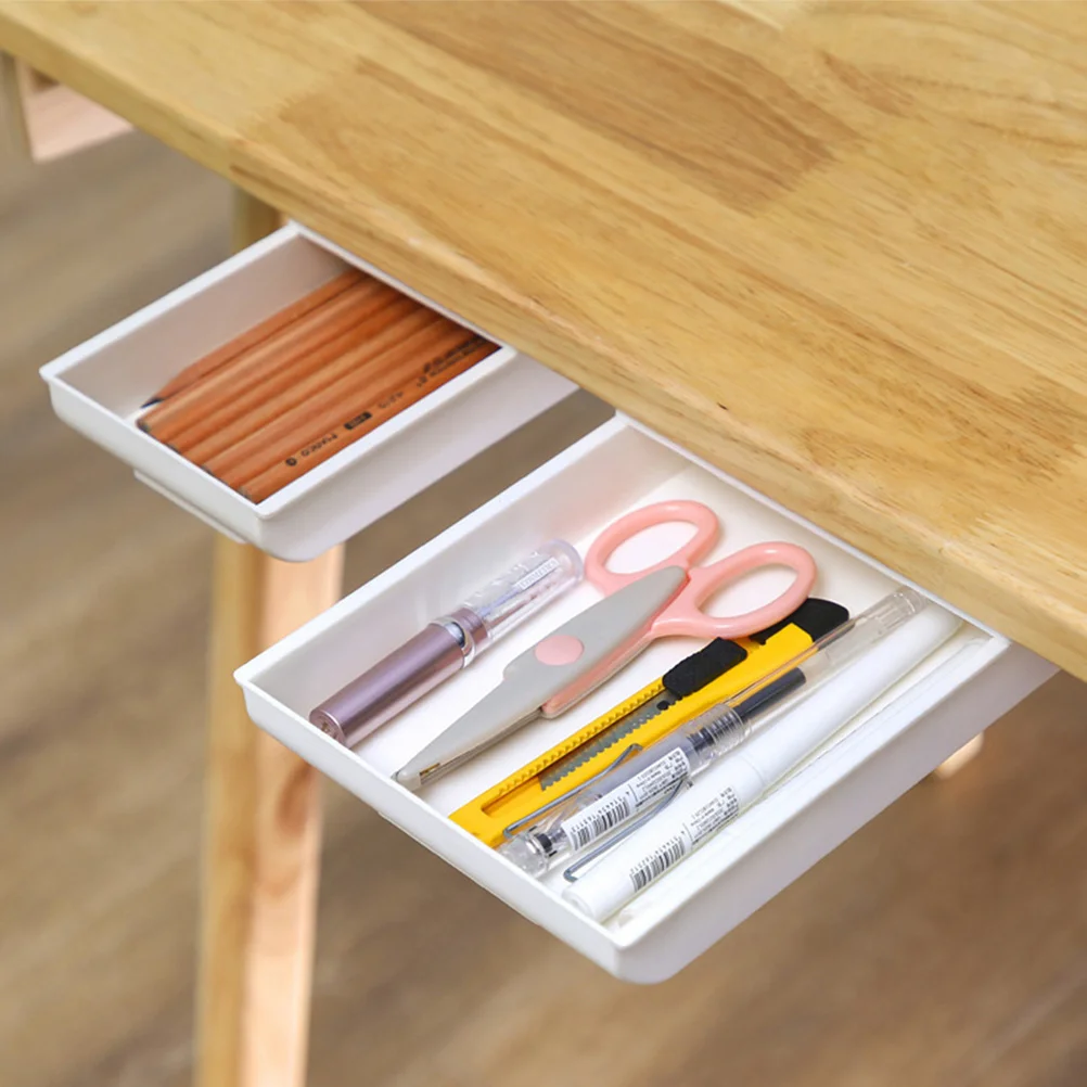 

3pcs Stationery Storage Box Under Table Hidden Desktop Drawer Self-Adhesive Organizer For Desk Sundries Pen Holder Tools Books