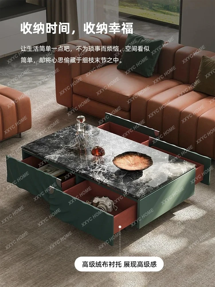 AALight Luxury Marble Living Room Household Modern Simple Small Apartment Paint Microcrystalline Stone Coffee Table
