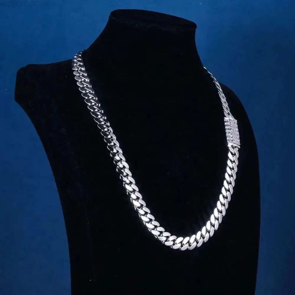 

Custom 12mm 24inches S925 Silver 10k 14k 18k Solid Filled Baguette Moissanite Lab Diamond Cuban Link Chain Necklace Bracelet