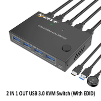 KVM Switch 2 Ports, HDMI USB 3.0 KVM Switcher Box with EDID-Emulator Function, Support 4K@60Hz Resolution for 2 Computers