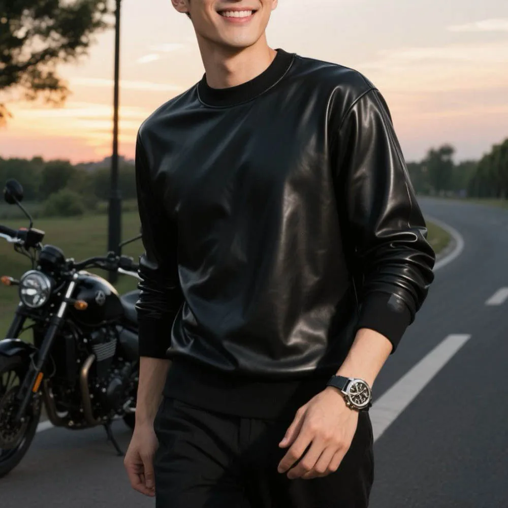 

Mens Autumn T-Shirt Shiny Motorcycle T-Shirt Streetwear Fashion Casual Versatile Niche Biker Long-Sleeve Top Men'S Clothing 2025