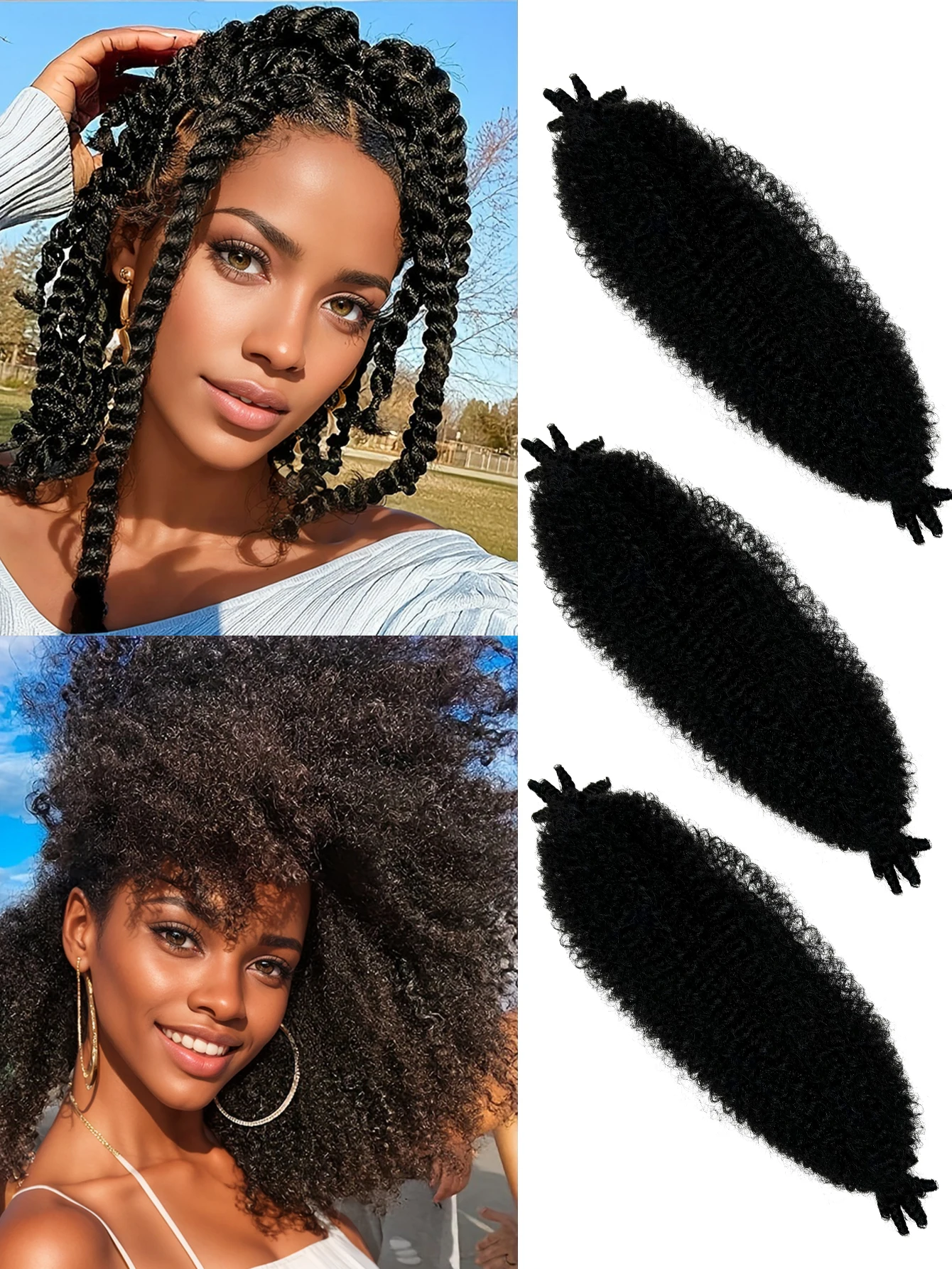 3 Packs Marley Twist Braiding Hair 12 inch Pre-Separated Springy Afro Twist Hair for soft Faux Locs Wrapping hair for Black Wome