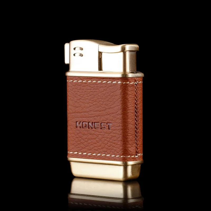 HONEST Classic Side Flame Leather Pipe Lighter Premium Metal Butane Gas Lighter Open Flame Men's Gifts Portable Practical Tool