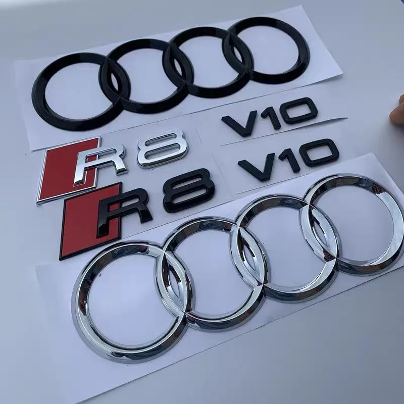 

AUDI R8 4Ring логотип ABS Черный Серебристый Автомобильный Капот Передняя Решетка Эмблема Задний Багажник Значок Наклейка R8 Наклейка V10 Эмблема Автомобильные Аксессуары