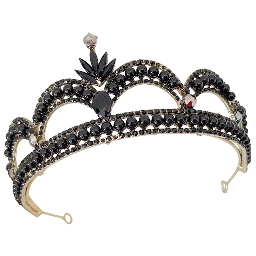 تاج أسود كبير للنساء من حجر الراين تاج الزفاف وغطاء الرأس ومجوهرات الشعر خفيفة الوزن ومتينة #5