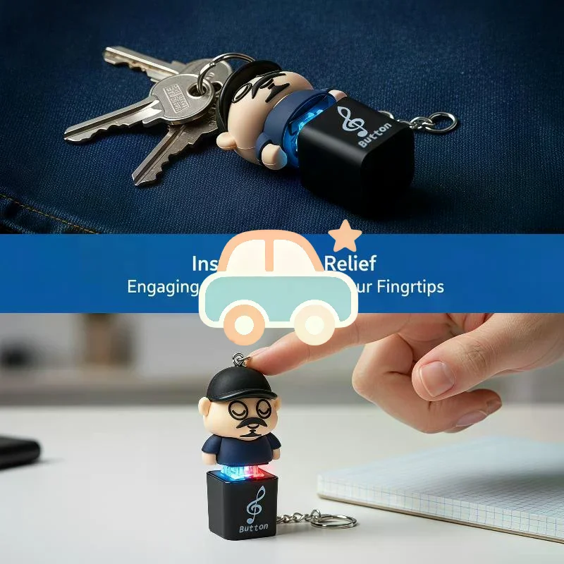 Sound Light Cartoon Keychain with Music Button Glowing Stress Relief Toy Creative Pendant for Festival Party Favors