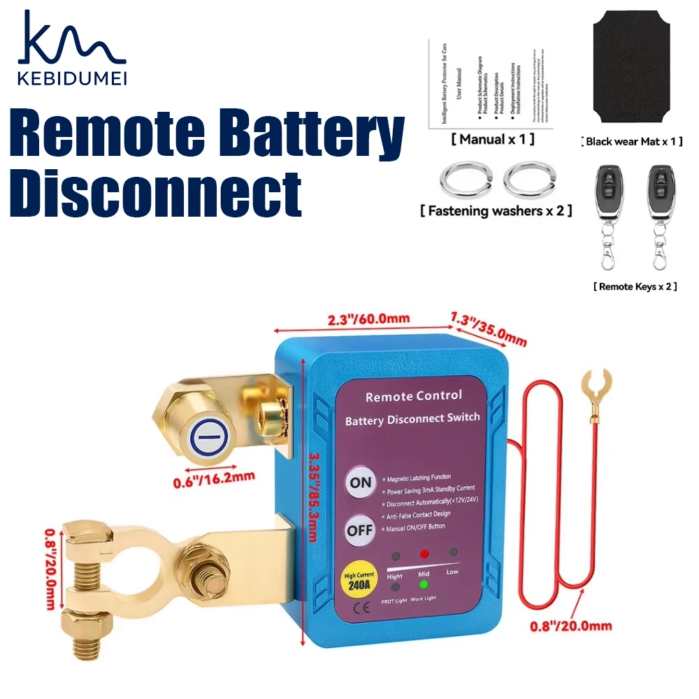 

Remote Battery Disconnect Switch 12V 240A Automatic Power Shut Off Switch Kill Switch Leakage Protection Control Car Accessories