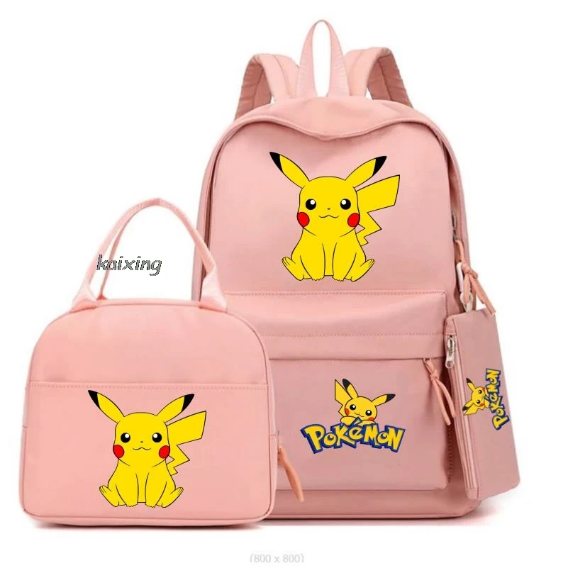 Nowy MINISO Zestaw Pikachu Pokémon 3Pcs Bookbag Plecak dla dzieci Chłopcy Dziewczynki Torby szkolne Torba na ramię Torba na lunch Codzienne plecaki