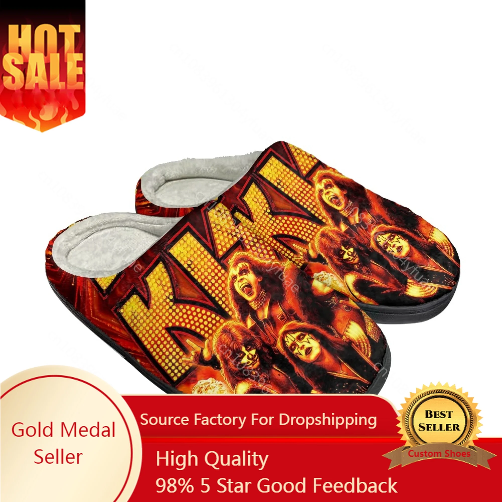 

Heavy Metal Kiss Rock Band Home Cotton Custom Slippers Womens Mens Sandals Plush Casual Keep Warm Shoes Couple Thermal Slipper