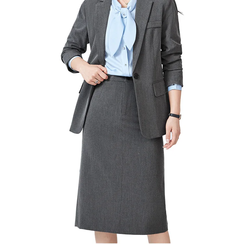 Women Business Straight Skirts with Pocket 2024 Fall Ladies Workwear Formal High Waist Suit Mid-Length Skirt Black/Khaki/Gray