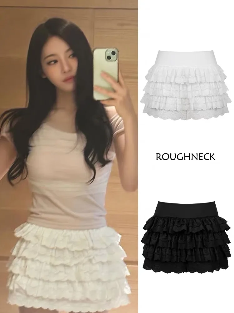 NingZhuo Rok Kue Renda Sle Gadis Balet Rok Berbulu Rok Hanfu F A-Line Pinggang Tinggi Musim Semi 2025 Wilayah Luar Negeri