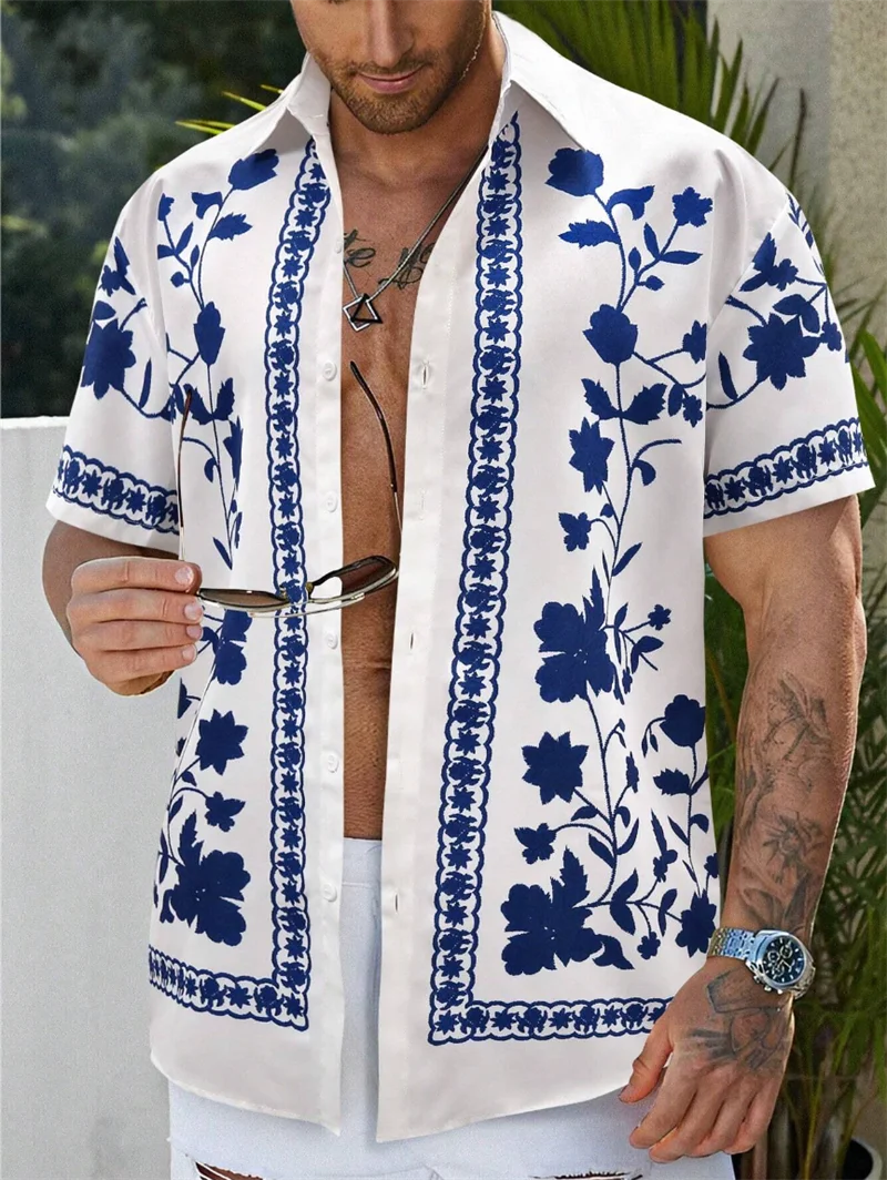 

Men's shirt button-up shirt 6XL summer shirt floral lapel vacation shirt fashionable casual comfortable new style casual