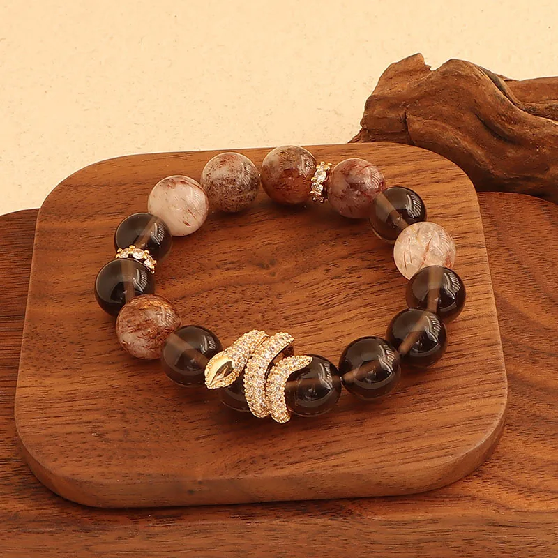 Minar Creative Double Color Crystal Natural Stone Twisted Snake Circle Beaded Elastic Strand Bracelets for Women Birthday Gifts