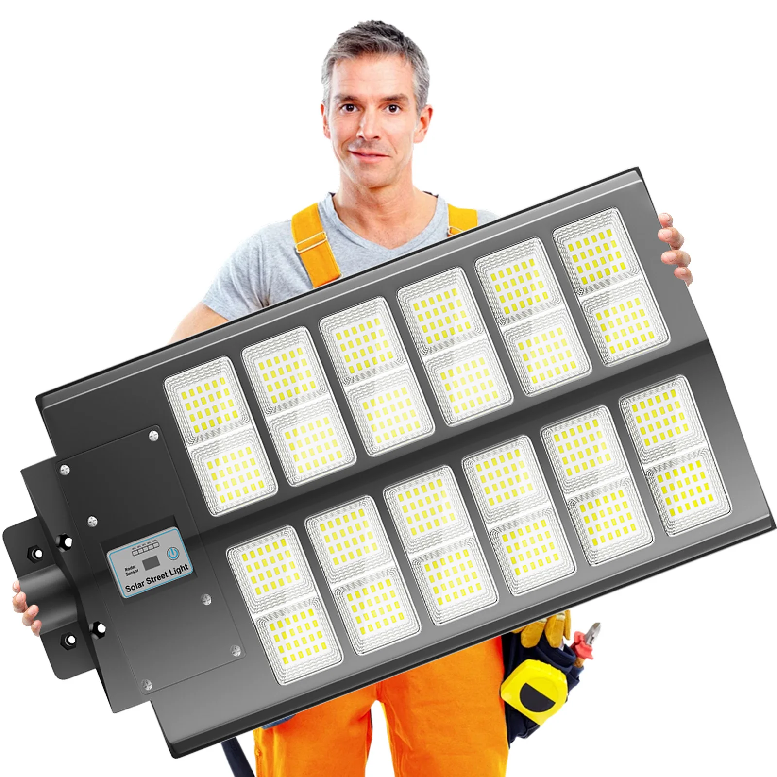 1-Pack 6000W Solar LED Flood Light, Solar Street Light with Motion Sensor & Remote Control, Dusk-to-Dawn Auto On/Off, 3 Brightness Modes, IP65 Waterproof, Easy Installation, Ideal for Yard, Patio, Basketball Court, Parking Lot & Street