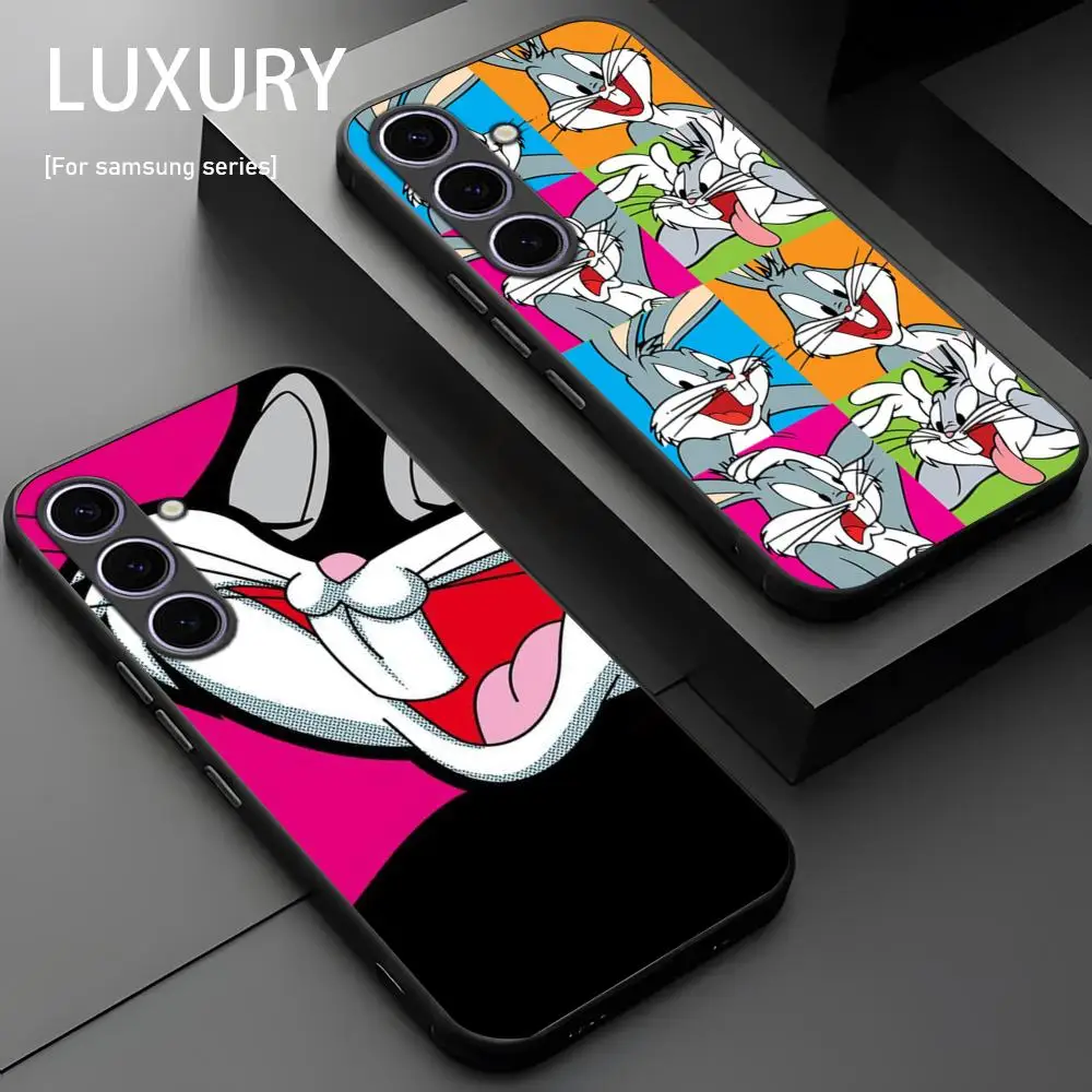 Cartoon R-Rabbit B-Bird DucK Phone Case For Samsung Galaxy S25 S24 S23 S22 S21 S20 Plus Ultra Note20 Soft Black